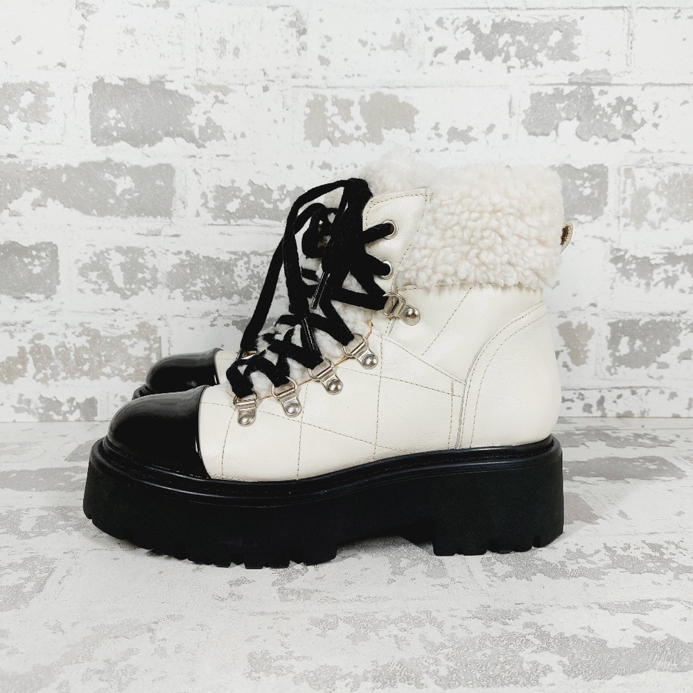 New Steve Madden Reyen White Leather Lace Up Combat Boots  W1067